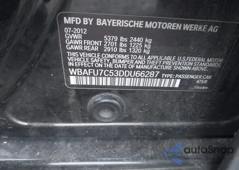2013 BMW 535I xDrive from USA, damaged, VIN WBAFU7C53DDU66287